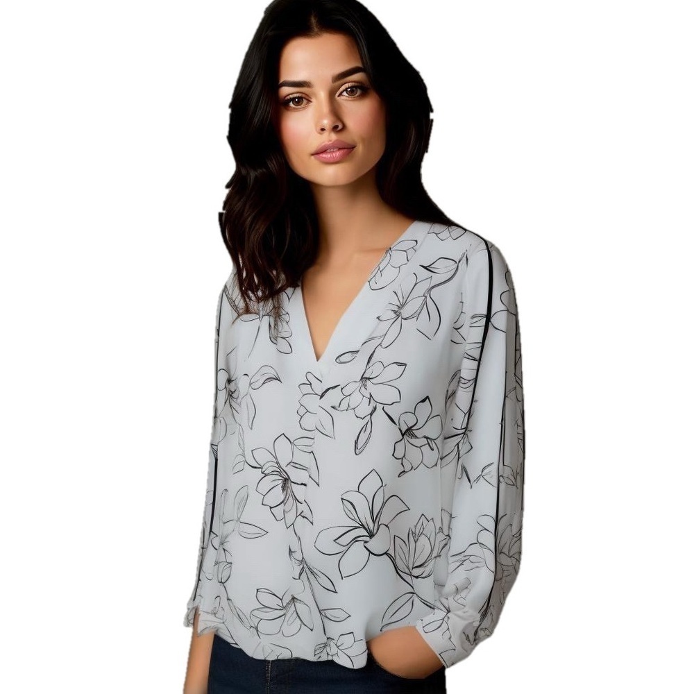 Le Chateau Black White Floral Blouse Small - Picture 1 of 10